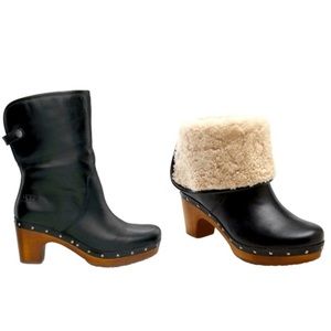 UGG Linnea Clog Sheepskin Shearling Lining Black Boots Womens Size 10